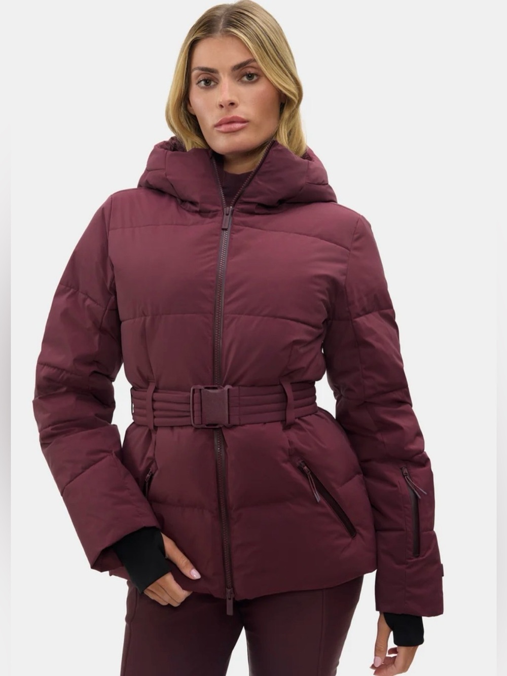 Halfdays Ski Hedy Belted Puffer Ski Jacket Glazed Cherry Maroon Waterproof Small